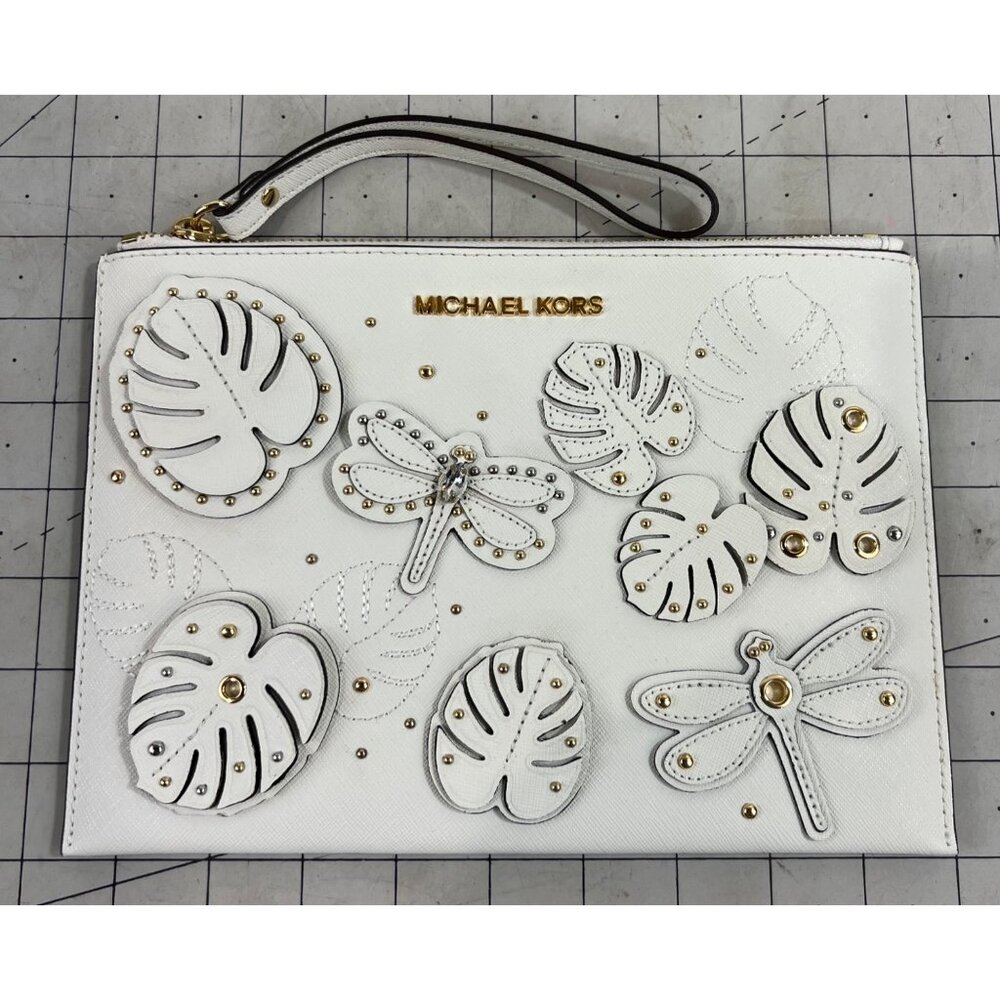 Michael Kors Jet Set Dragonfly White Wristlet Clutch NWOT Leather - Picture 6 of 6
